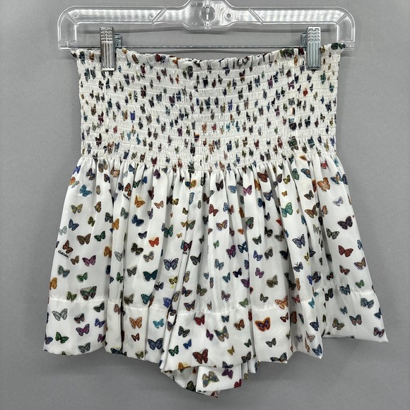 Koch Pants - Koch Shorts Womens XS White Butterfly Print Smocked High Waist‎ Made In USA